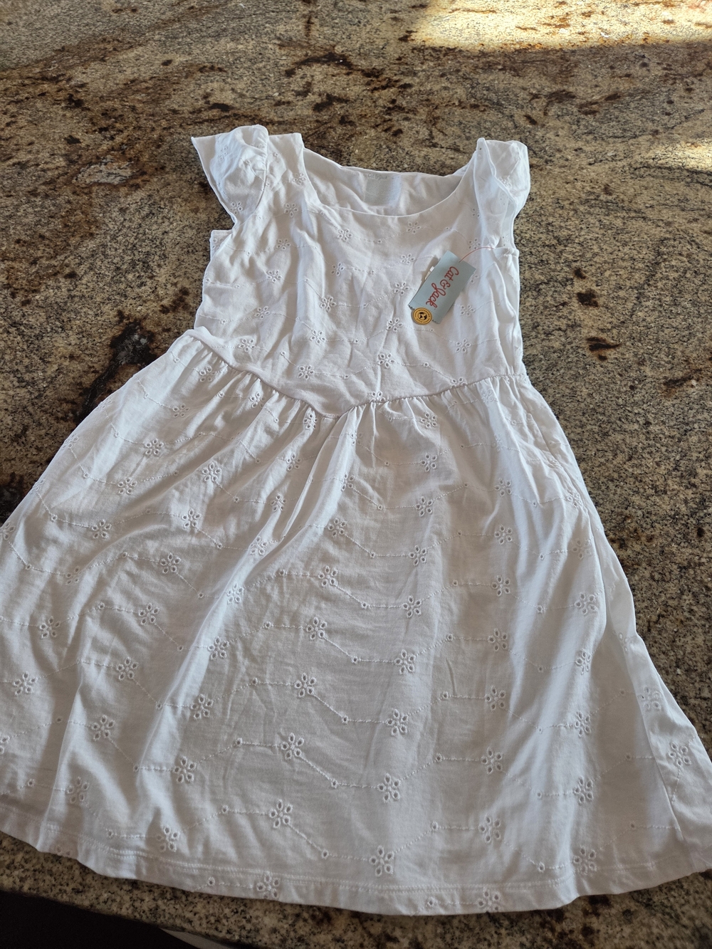 Cat & Jack White Eyelet Flutter-Sleeve Dress NEW WITH TAG